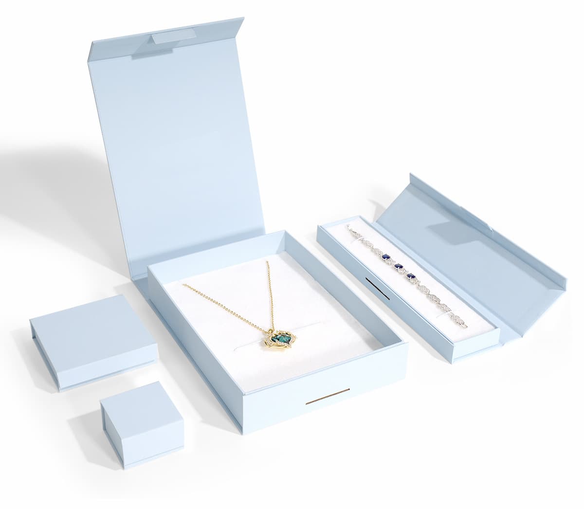 Pastel blue jewelry box with white felt interior
